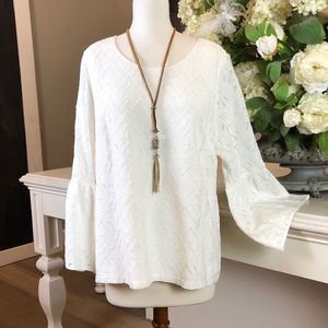 NWT Calvin Klein White Lace Gold Zipper Boho Top